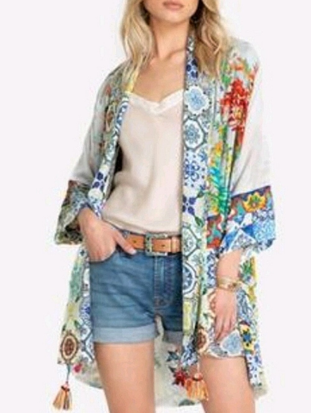 NWT Rare Johnny Was Silk Cassie Kimono Sz L To XXL Reversible Floral Boho
